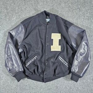 Vintage Neff Vintage Letterman Jacket Wool Varsity Bomber Black Mens 2XL Flaw
